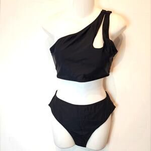 New One Shoulder Black Swimsuit High‎ Waisted Bathing Suit 777 Juniors Size L